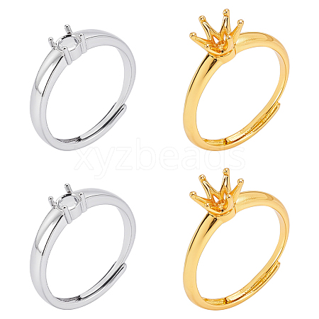 8Pcs 2 Colors Adjustable Brass Ring Components KK-WR0001-85-1