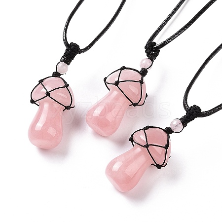 Natural Rose Quartz Mushroom Pendant Necklace NJEW-E065-01D-1