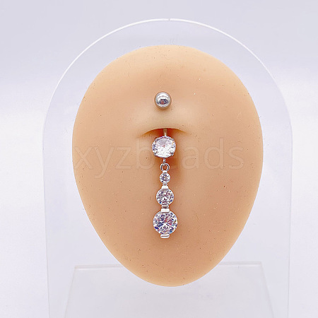 304 Stainless Steel Micro Pave Cubic Zirconia Belly Rings WGADED5-40-1