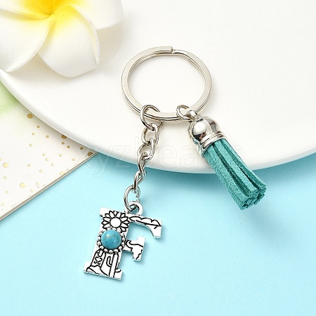 Alloy with Resin Imitation Synthetic Turquoise Keychain KEYC-YW00087-06-1