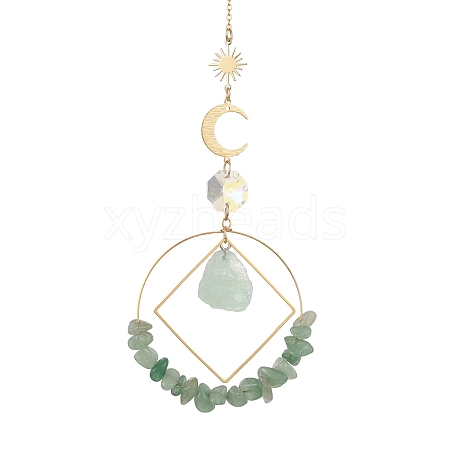 Natural Green Aventurine  Chip Beaded Hanging Suncatchers HJEW-TA00288-01-1