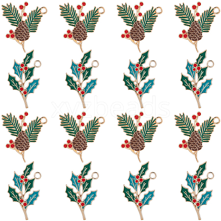 28Pcs 2 Styles Golden Plated Christmas Alloy Enamel Pendants ENAM-SC0005-83-1