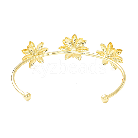 Alloy Flower Open Cuff Bangle for Women BJEW-D054-01G-1