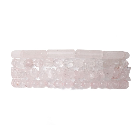 Natural Rose Quartz Beaded Stretch Bracelet Sets BJEW-JB10783-1