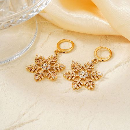 Chic Brass Pave Clear Cubic Zirconia Snowflake Hoop Earrings PM0148-1-1