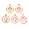 Light Gold Plated Alloy Enamel Pendants ENAM-R136-18B-1