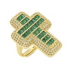 Cross Brass with Cubic Zirconia Open Cuff Rings RJEW-U011-09G-02-1