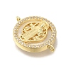 Brass Micro Pave Clear Cubic Zirconia Flat Round Saint Benedict Connector Charms KK-R002-29G-2