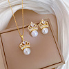 Brass Micro Pave Cubic Zirconia with Plastic Pearl Pendant Necklace & Stud Earrings WG7AC39-158-1