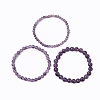 3Pcs Round Natural Amethyst Beads Stretch Bracelets Sets for Women BJEW-JB10960-4