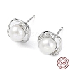 Anti-Tarnish Cubic Zirconia Sauqre with Natural Pearl Stud Earrings EJEW-F318-12P-1