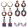 6 Pairs 6 Style Oval & Square & Donut Acrylic Dangle Stud Earrings EJEW-AN0003-36-1