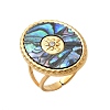 Oval 304 Stainless Steel & Paua Shell & Rhinestone Cuff Rings for Women X-RJEW-G346-06G-02-4