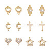 12Pcs 6 Styles Brass Micro Pave Clear Cubic Zirconia Connector Charms KK-TA0001-14-11