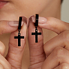 Hip-hop Style 201 Stainless Steel Cross Pendant Hoop Earring for Women UB5113-4