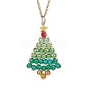 Glass Christmas Tree Pendant Necklaces NJEW-JN05078-1