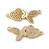 Eco-Friendly Rack Plating Brass Micro Pave Clear Cubic Zirconia Connector Charms KK-F853-29G-1