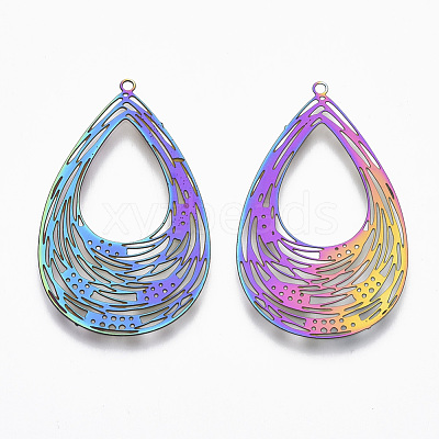 Ion Plating(IP) 201 Stainless Steel Filigree Pendants X-STAS-T057-05-1