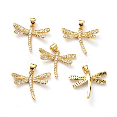 Brass Micro Pave Clear Cubic Zirconia Pendants ZIRC-L100-103G-1