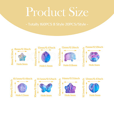 160Pcs 8 Style Transparent Spray Painted Glass Beads GLAA-BY0001-01-1