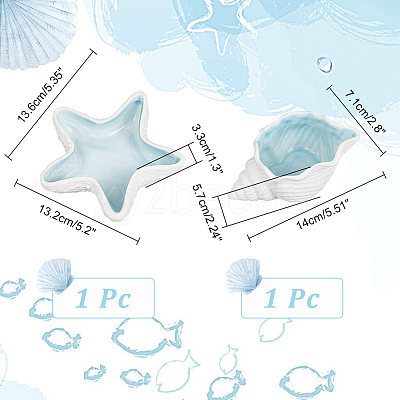 2Pcs 2 Style Ocean-themed Ceramic Jewelry Plate AJEW-NB0005-67-1