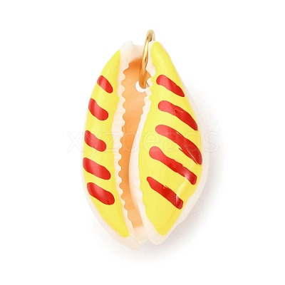 Printed Natural Cowrie Shell Pendants STAS-Z168-03G-01-1