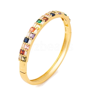 Brass Pave Colorful Cubic Zirconia Hinged Bangles for Women BJEW-S147-33G-B-1