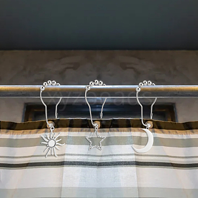 18Pcs 3 Style Universe Theme Iron Shower Curtain Rings for Bathroom HJEW-OC0001-24-1