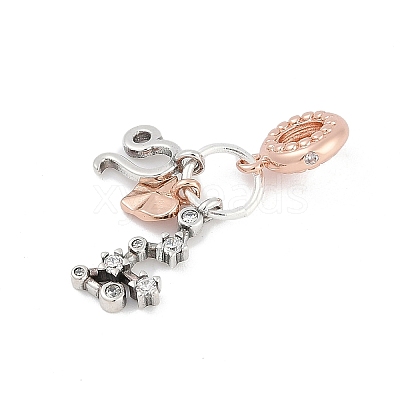 Brass Pendants with Cubic Zirconia European Beads KK-Q015-01G-1