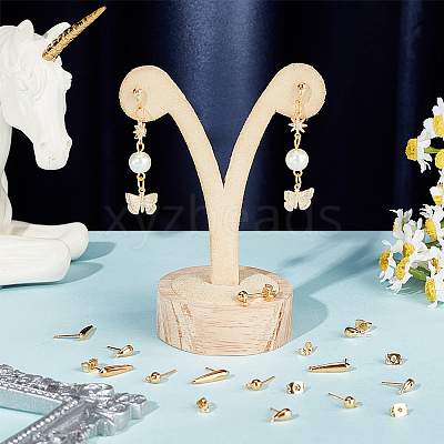 30Pcs 3 Style Ball & Teardrop Brass Stud Earring Findings KK-BC0012-24-1