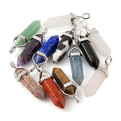 12Pcs 12 Style Natural Gemstone Double Terminated Pointed Pendants G-LS0001-74-1