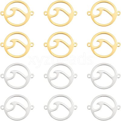 12Pcs 2 Colors 201 Stainless Steel Connector Charms STAS-UN0036-95-1