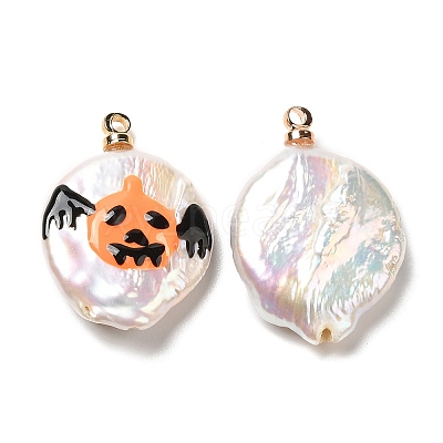 Baroque Style Natural Keshi Pearl Pendants with Enamel PEAR-G013-02F-1