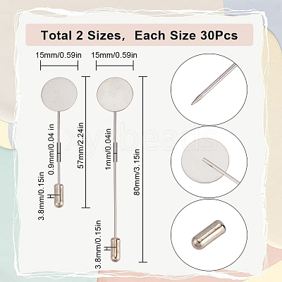 60 Sets 2 Size Round Tray Brass Stick Lapel Pins KK-SC0005-01-1