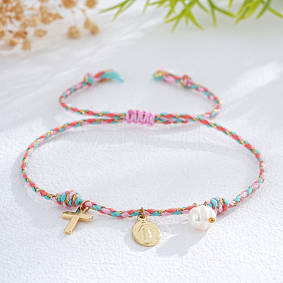 Bohemian Brass & Natural Freshwater Pearl Charm Bracelets ZD8910-6-1
