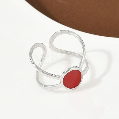 Oval 304 Stainless Steel Enamel Cuff Rings for Women RJEW-G355-03P-02-1