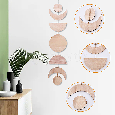 Moon Phase Wooden Pendant Decorations HJEW-WH0043-26A-1