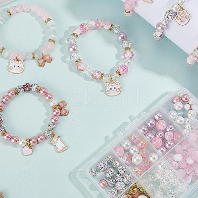 DIY Alloy Enamel Cat Charms & Glass Beads Bracelets Making Kits DIY-SC0030-79-1