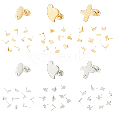 60Pcs 6 Style 304 Stainless Steel Stud Earring Findings STAS-DC0010-19-1