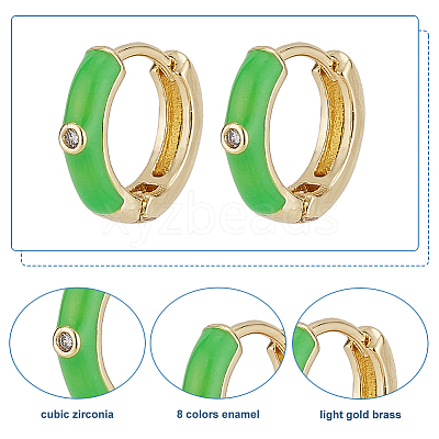 8 Pairs 8 Colors Real 18K Gold Plated Enamel Hoop Earrings with Clear Cubic Zirconia EJEW-AN0001-97-1