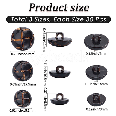90Pcs 3 Styles Plastic Buttons BUTT-CY0001-10B-1