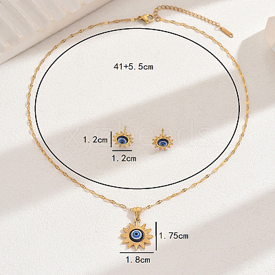 Vintage 201 Stainless Steel & Plastic Sun with Evil Eye Stud Earrings & Pendant Necklaces Set for Women EW9229-1