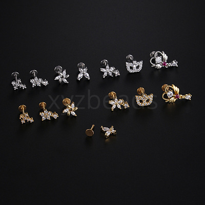 Stainless Steel Micro Pave Clear Cubic Zirconia Internally Threaded Labrets WGBE4CC-02-1