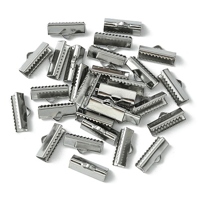 304 Stainless Steel Ribbon Crimp Ends STAS-YW0001-78E-1
