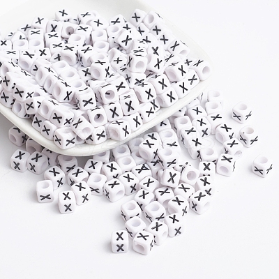 Acrylic Horizontal Hole Letter Beads X-PL37C9308-X-1