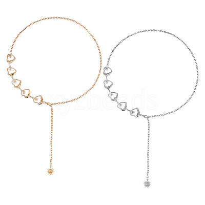 2Pcs 2 Colors Moon & Sun Alloy Link Chain Belts AJEW-GO0001-78A-1