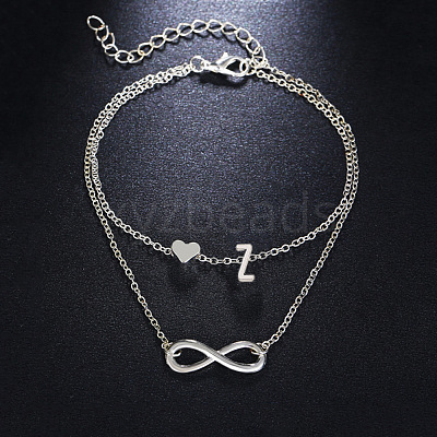 Alloy Infinity Heart Initial Charm Double Layer Anklets for Women FS-WG74AE6-26-1