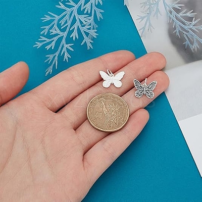 2Pcs 2 Colors 925 Sterling Silver Butterfly Charms STER-PH0002-73-1
