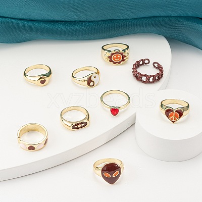 9Pcs 9 Style Heart & Curb Chain & Oval Rings RJEW-LS0001-57-1