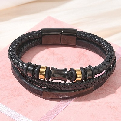Braided Microfiber Leather Cord & Natural Tiger Eye Multi-strand Bracelets BJEW-C153-01A-1